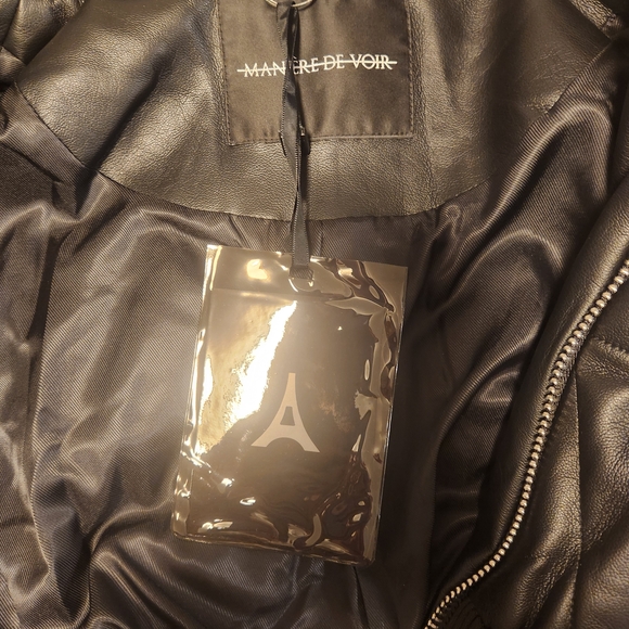NWT Maniere De Voir Black Vegan Leather Corset  Quilted Puffer Jacket Size Small - Picture 5 of 6